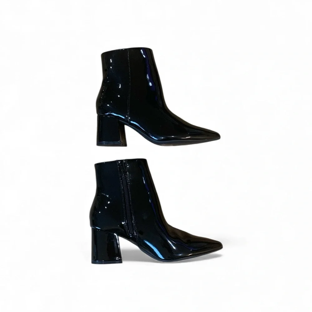 New Bamboo Black Patent Leather Ankle Boots No Box